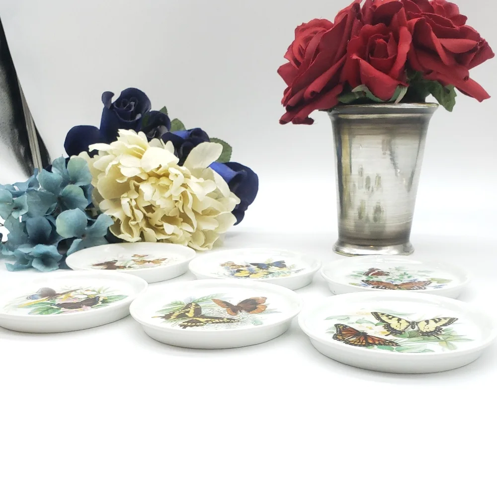 Vintage Homles Gray Ceramic Butterfly Coasters Signed Set of 6